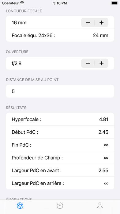 Screenshot #1 pour D0F Calculator pour Fuji