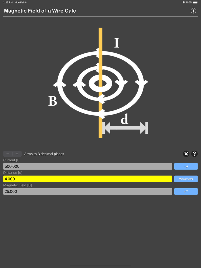 Magnetic Field of a Wire Calc