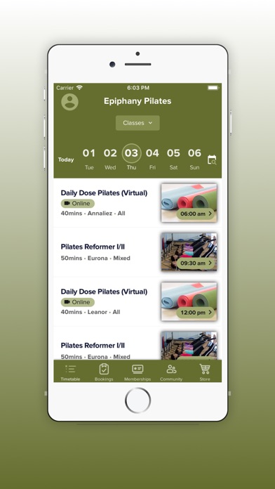 Epiphany Pilates App Screenshot