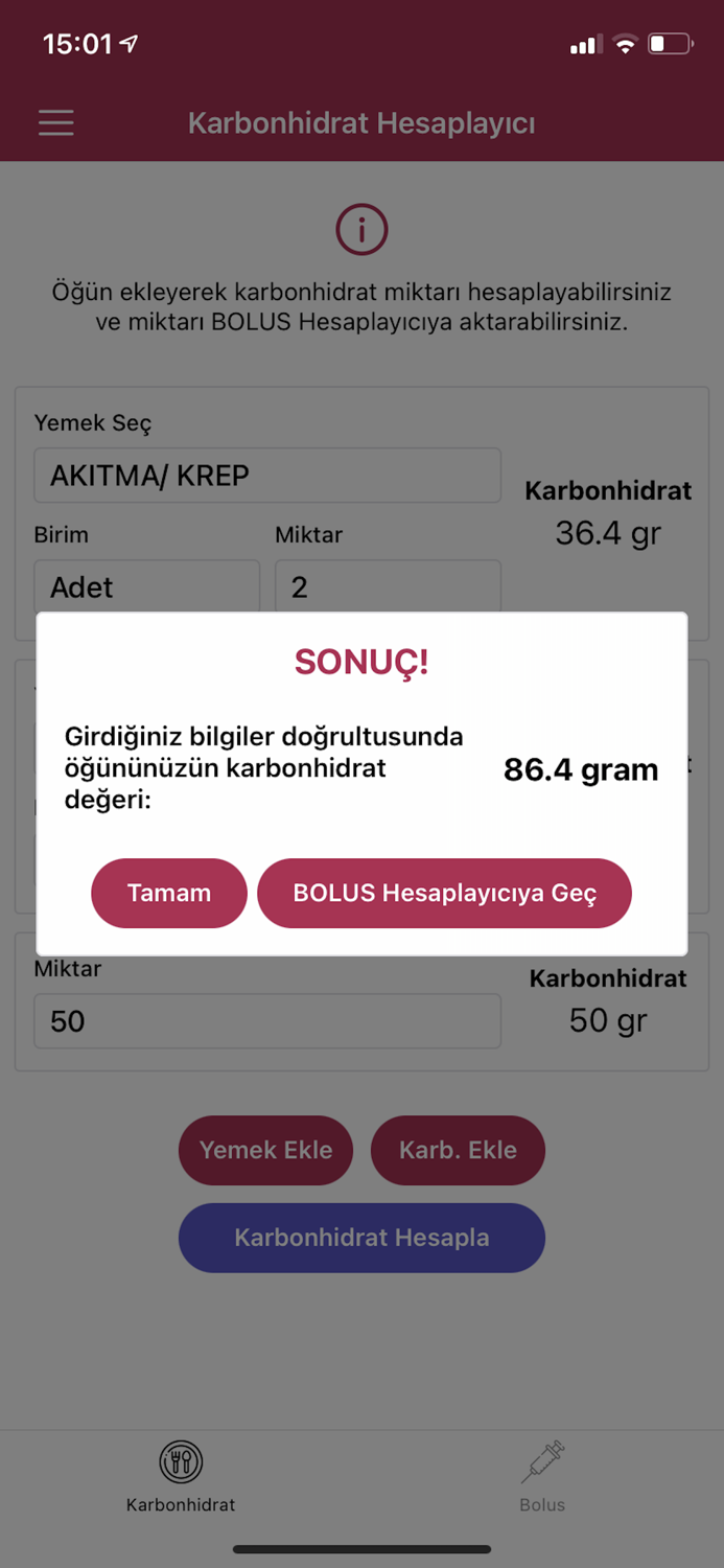 Karbonhidrat-Bolus Hesaplayıcı