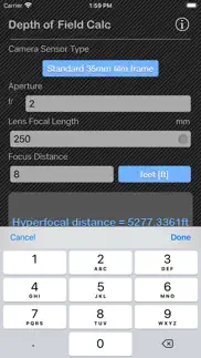 depth of field calculator iphone screenshot 4