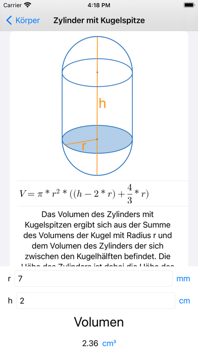 VolumenRechner Screenshot