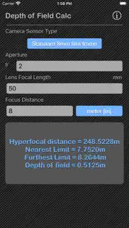 depth of field calculator iphone screenshot 1
