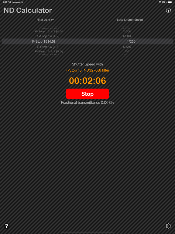Neutral Density Calculator iPad app afbeelding 9