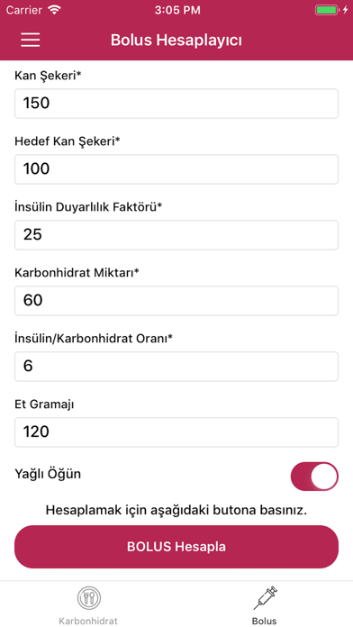 Karbonhidrat-Bolus Hesaplayıcı Screenshot