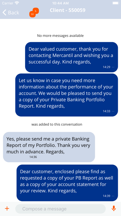 Mercantil Suiza Contact Screenshot