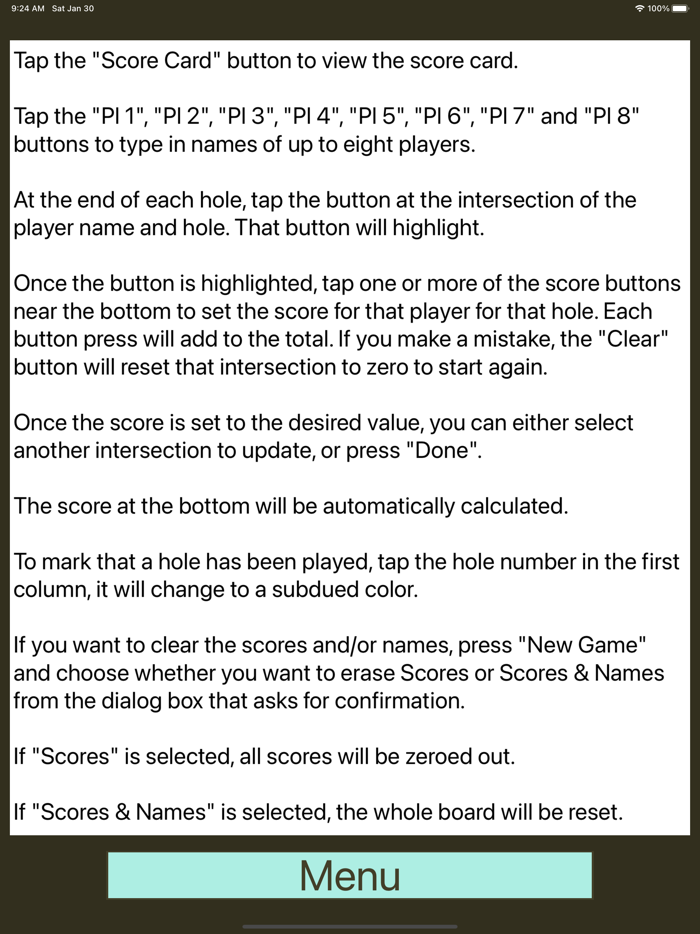 AC - Mini Golf Score Card