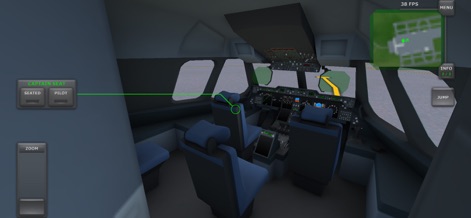 Turboprop Flight Simulator - El interior de la cabina está fielmente recreado, permitiendo a los usuarios interactuar con los asientos y observar el detallado panel de instrumentos.