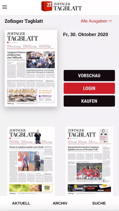 Zofinger Tagblatt - E-Paper Screenshot