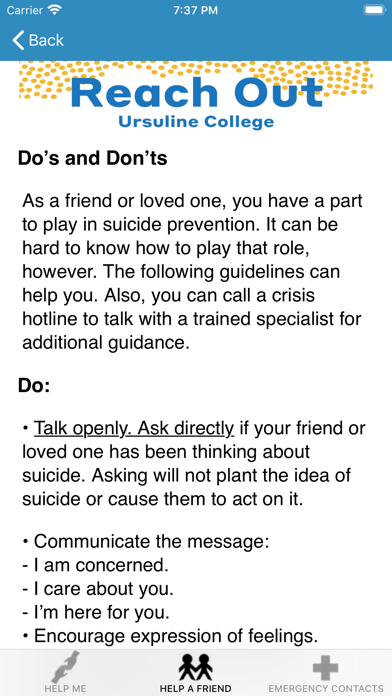 Ursuline College Reach Out Screenshot
