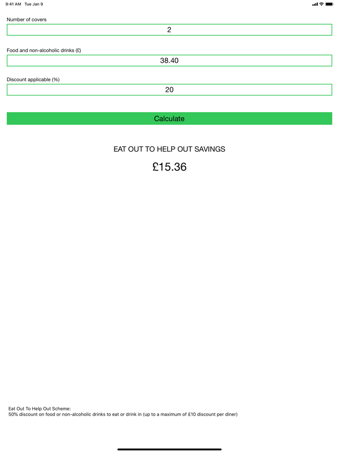 Eat Out To Help Out Calculator