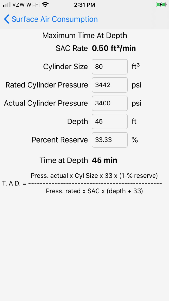 Surface Air Consumption