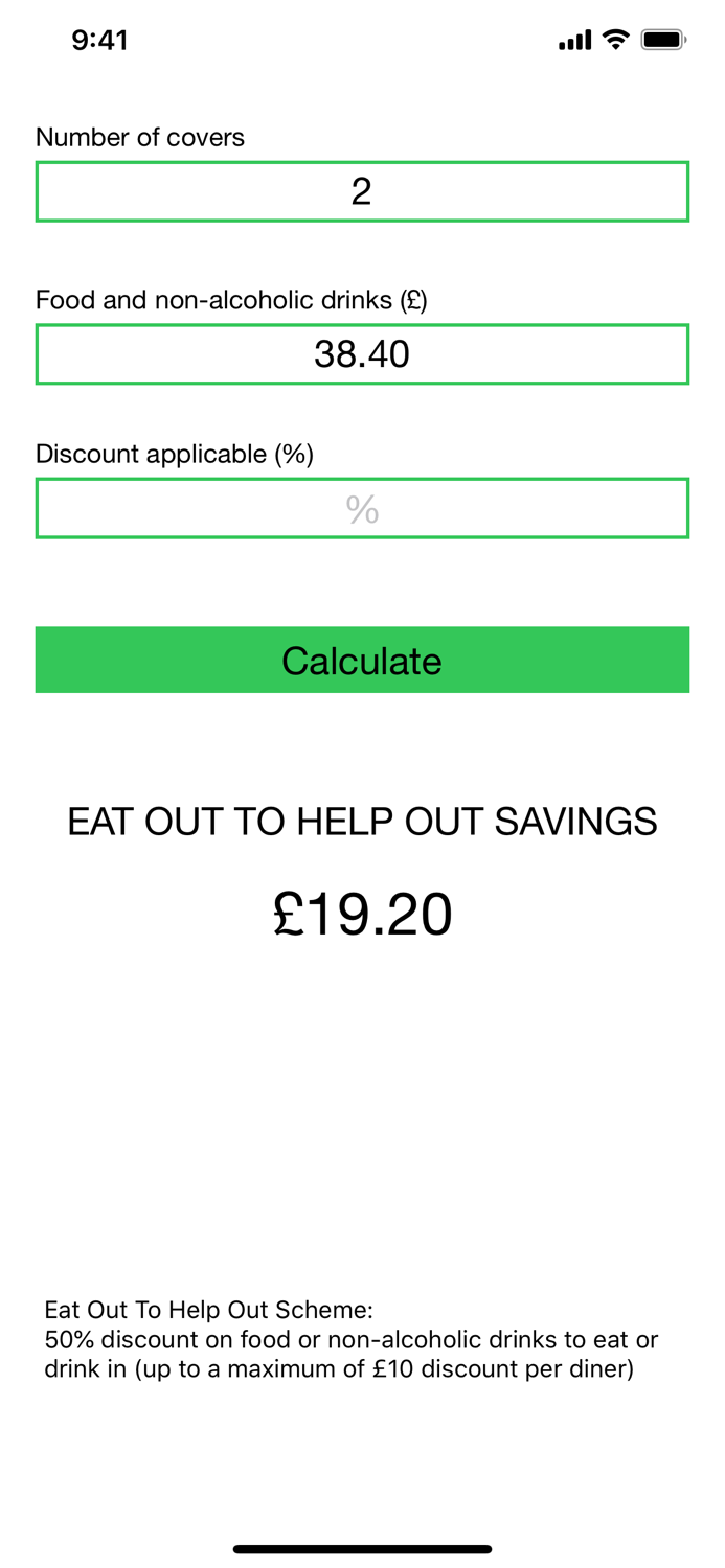 Eat Out To Help Out Calculator