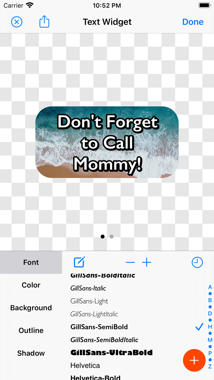 Text Widget on Home Screen