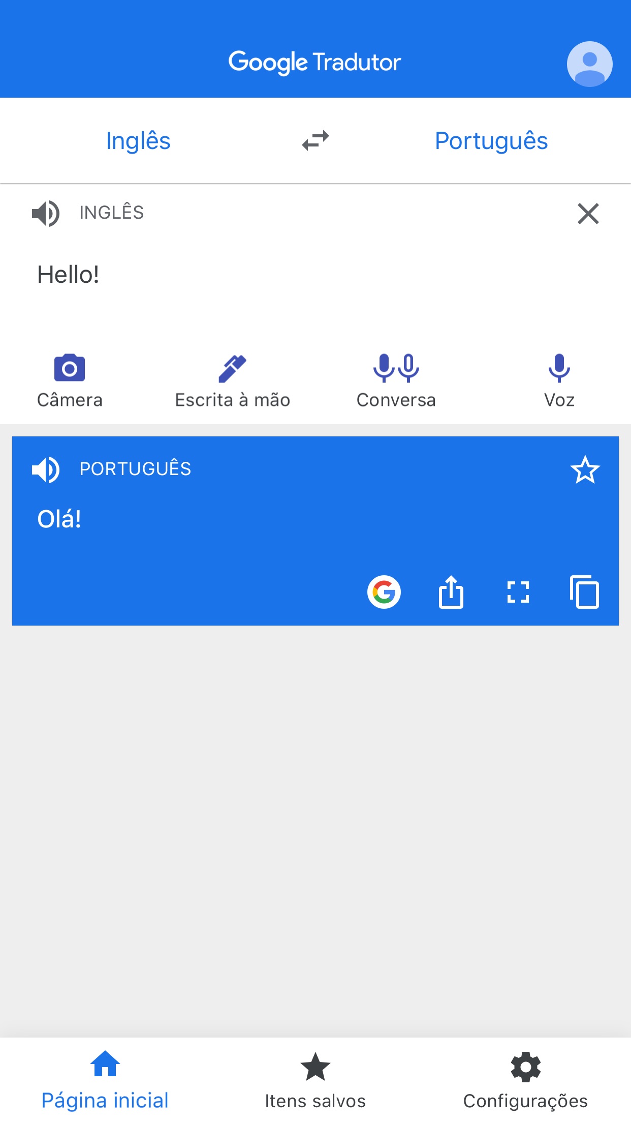 Screenshot do app Google Tradutor