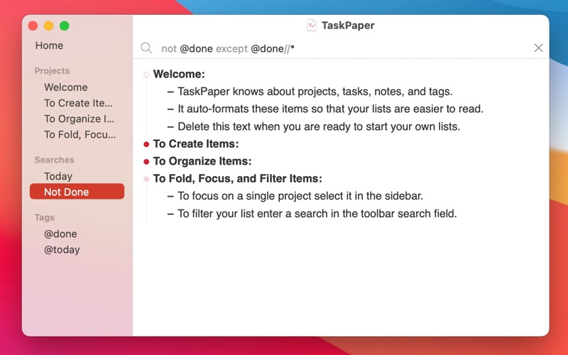 Screenshot #2 for TaskPaper – Plain text to-dos