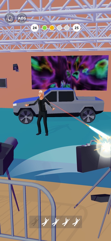 VIP Guard - Observe the precise bullet impact effect and the detailed environmental objects, like the prominent truck, in this high-stakes scene.