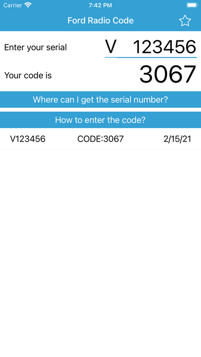 Radio Code for Ford V Serial Screenshot