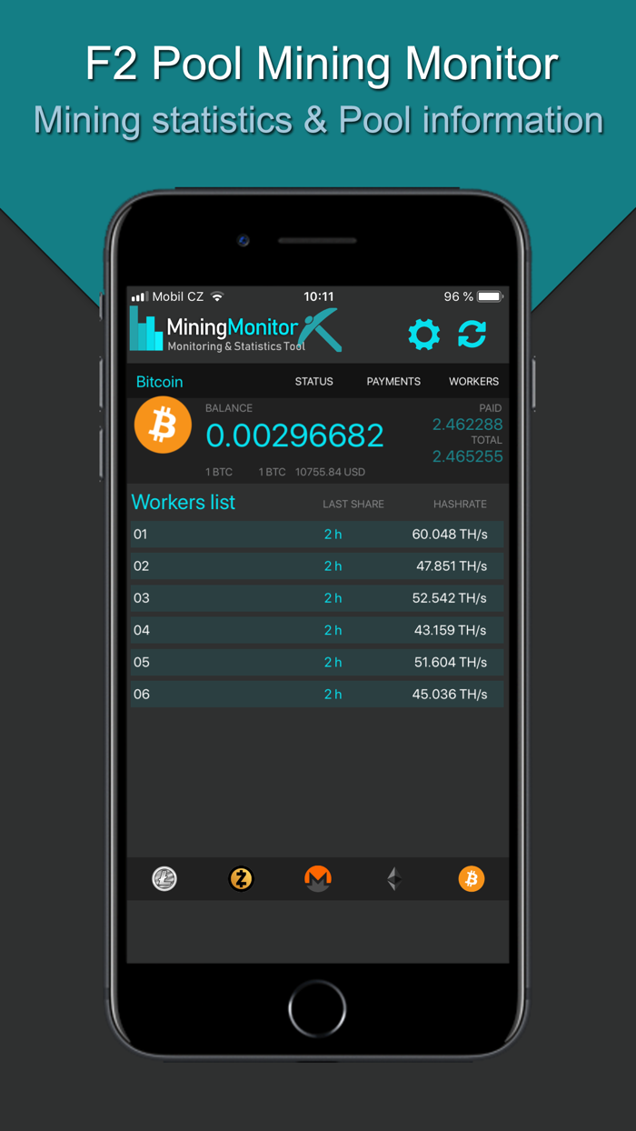 Monitor for F2 mining pool