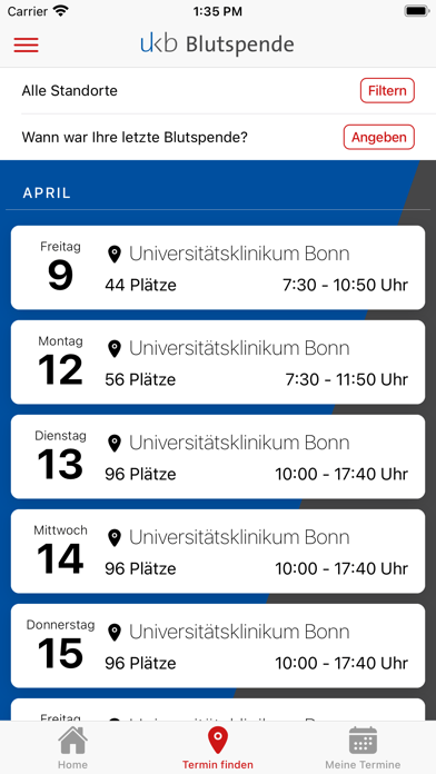 UKB Blutspende Screenshot