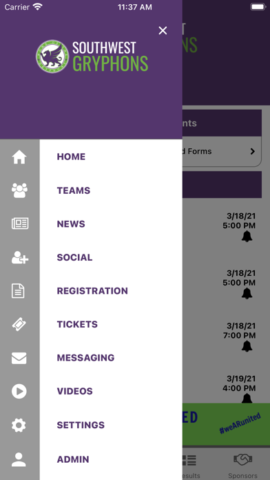 Southwest Gryphons Athletics Screenshot