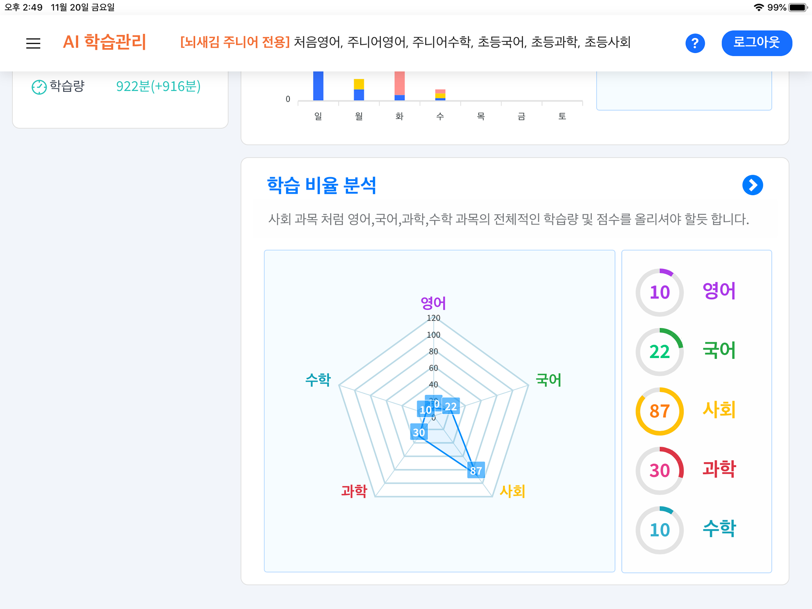 뇌새김 AI 학습관리 for iPad