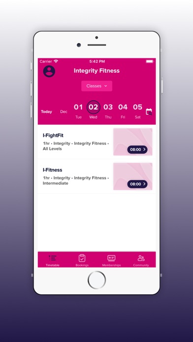 Integrity Fitness App Screenshot