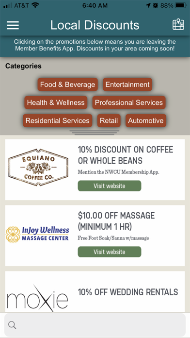 NWCU Member Benefits Screenshot
