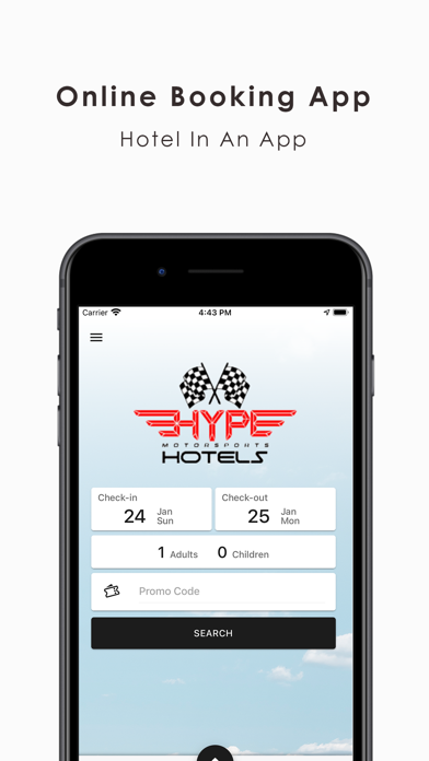 Hype Motorsports Hotel-Booking Screenshot