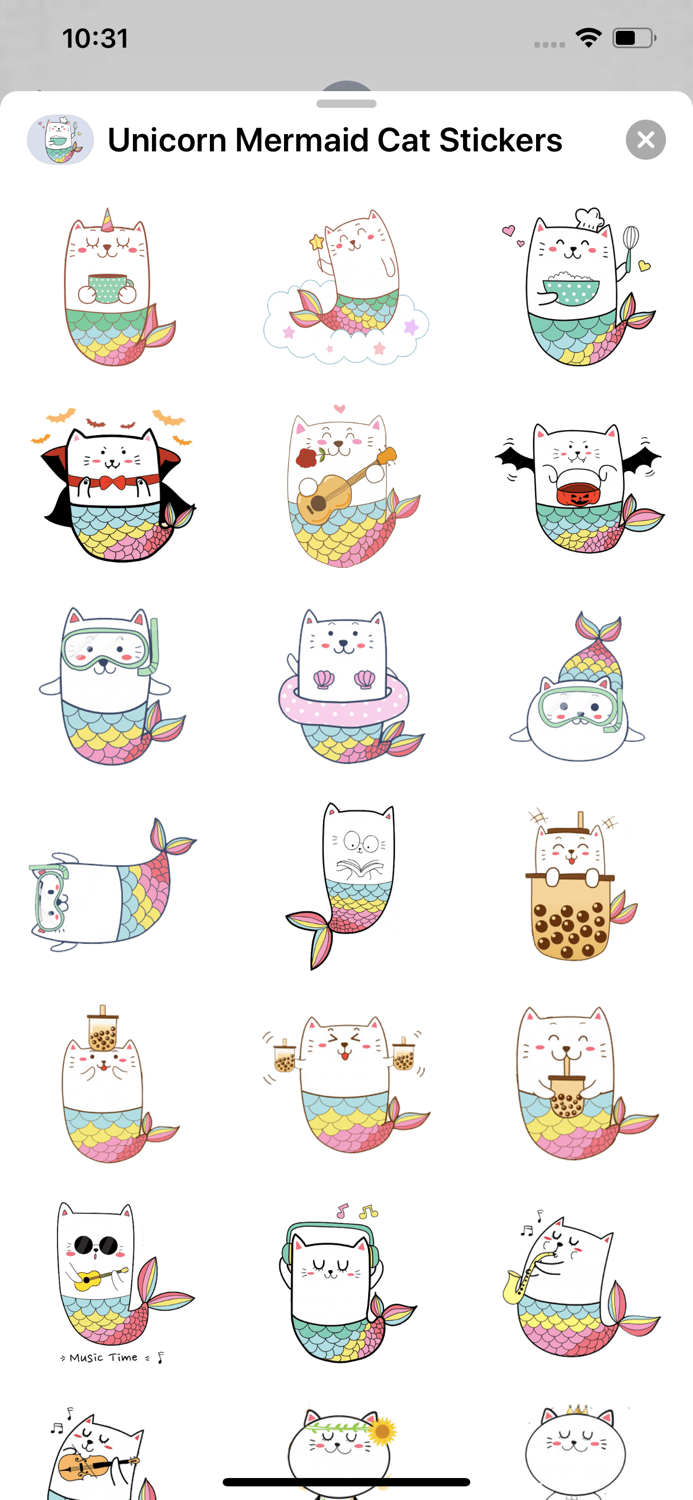 Unicorn Mermaid Cat Stickers