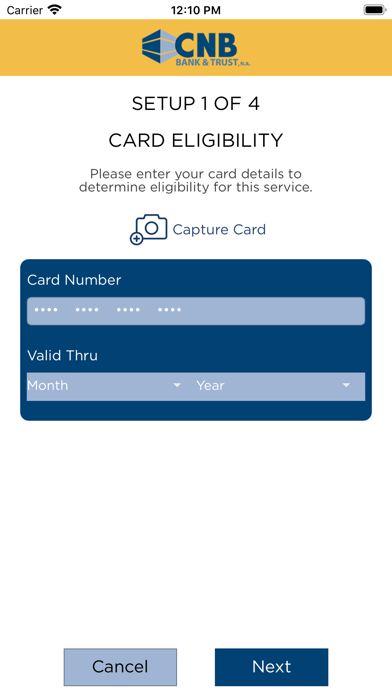 CNB Bank & Trust Card Manager Screenshot