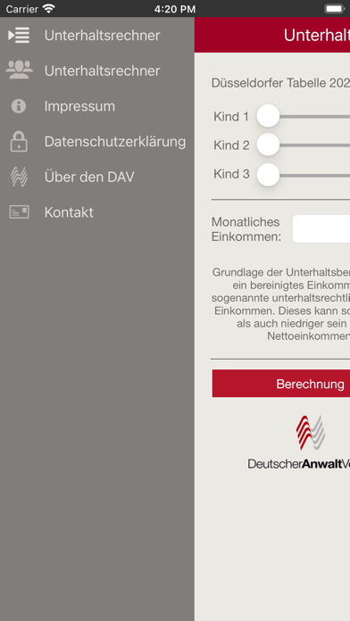 Screenshot #3 pour DAV Unterhaltsrechner
