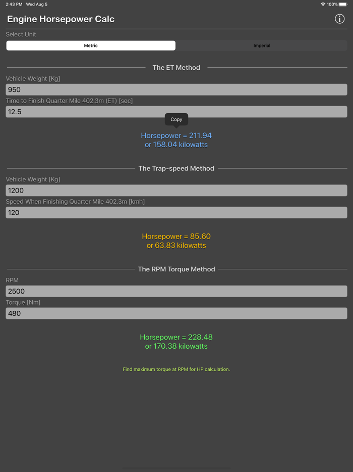 Engine Horsepower Calculator