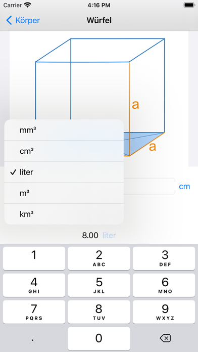 VolumenRechner Screenshot
