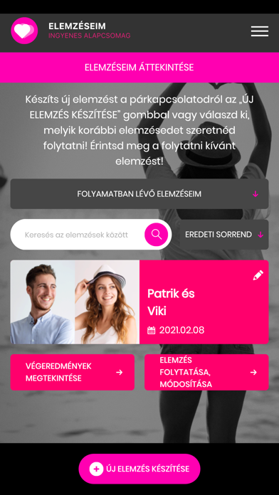 Párkapcsolat Elemző Rendszer Screenshot