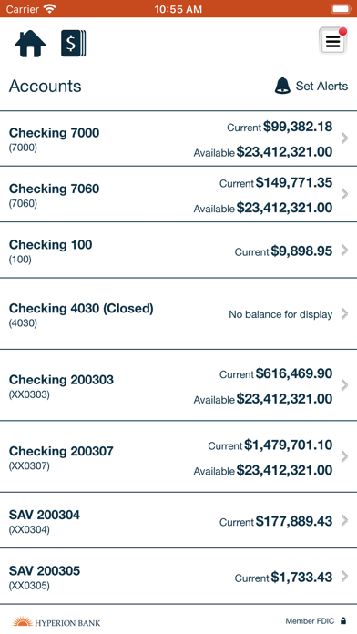 Hyperion Bank Cash Management Screenshot
