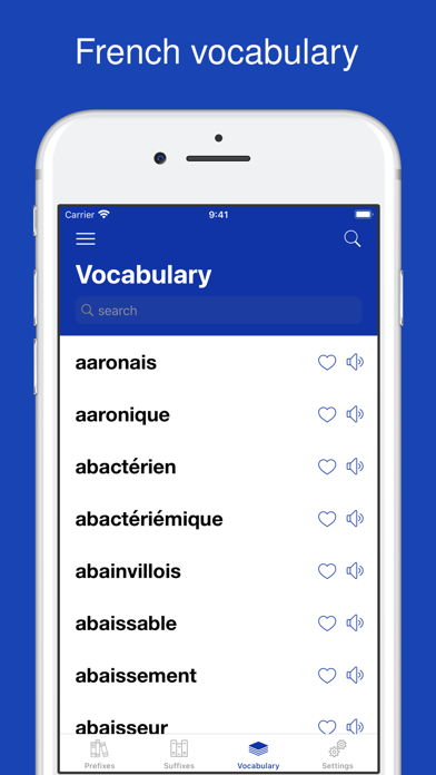French Word Parts, Vocabulary Screenshot