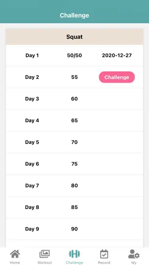 Captura de pantalla de The 30-Day Squat Challenge en iPhone 4