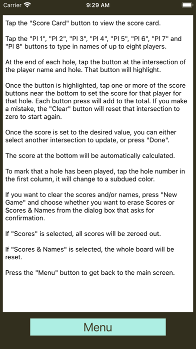 AC - Mini Golf Score Card Screenshot