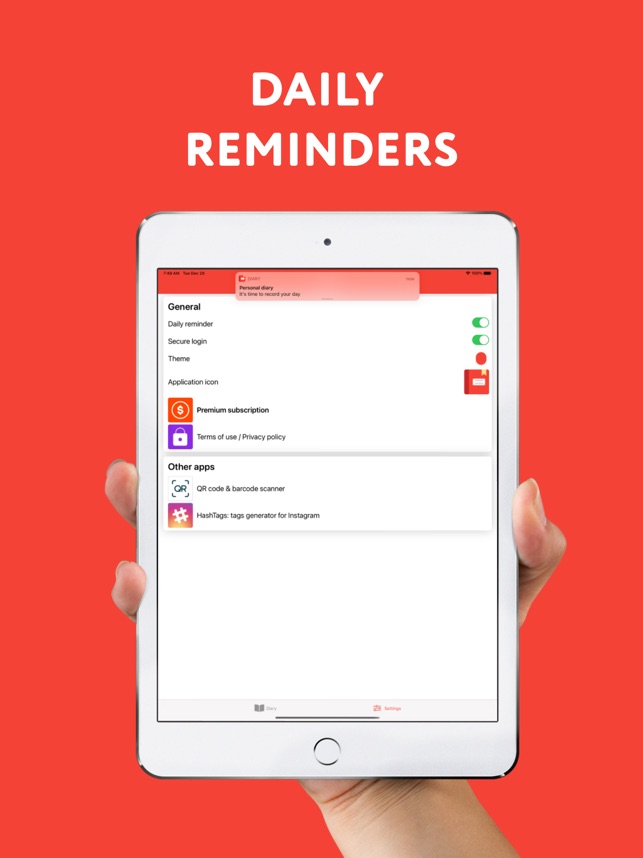 Personal diary with password on the App Store