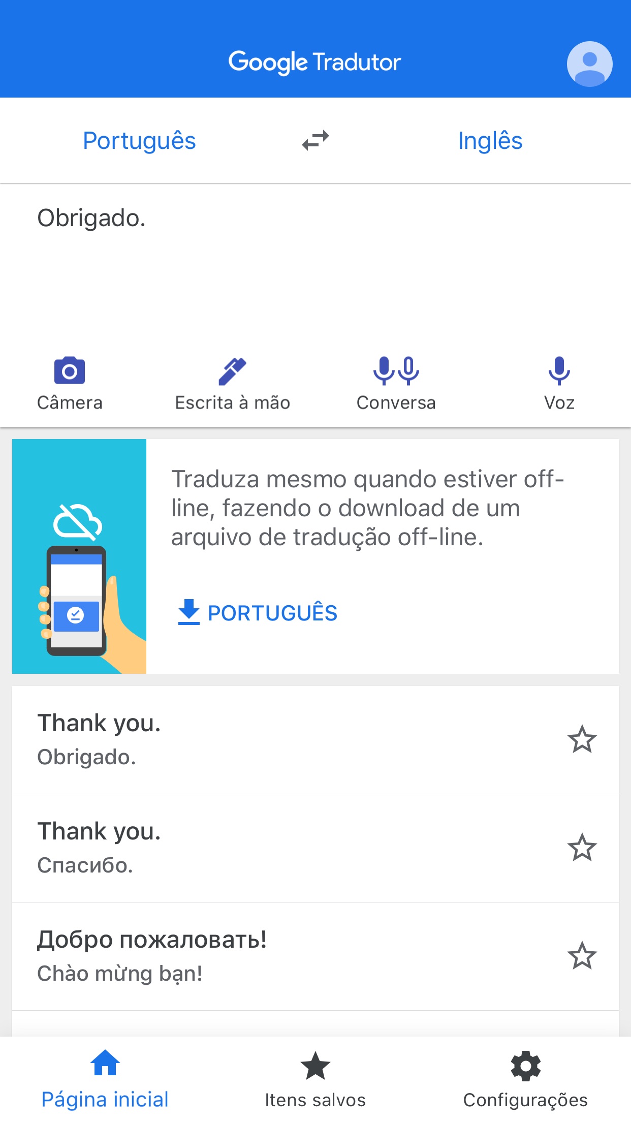 Screenshot do app Google Tradutor