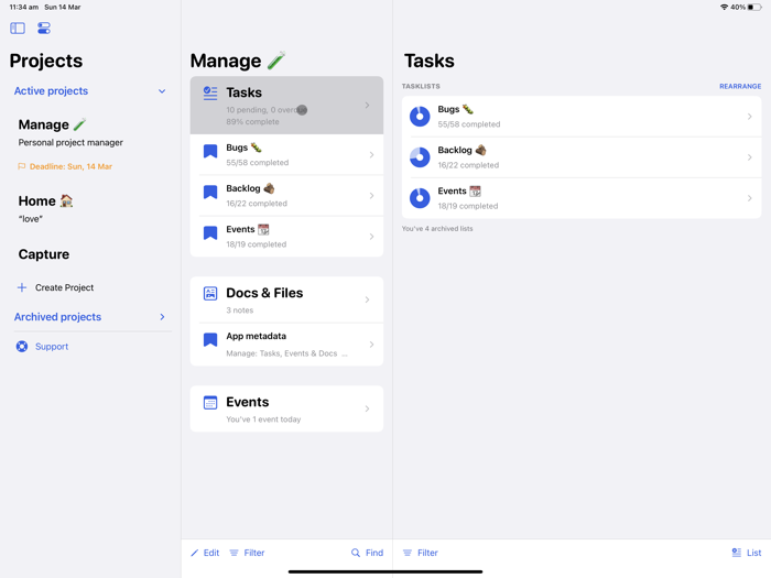 Manage Tasks Docs and Events