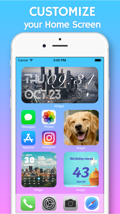 Top widgets: calendar, timer + Screenshot