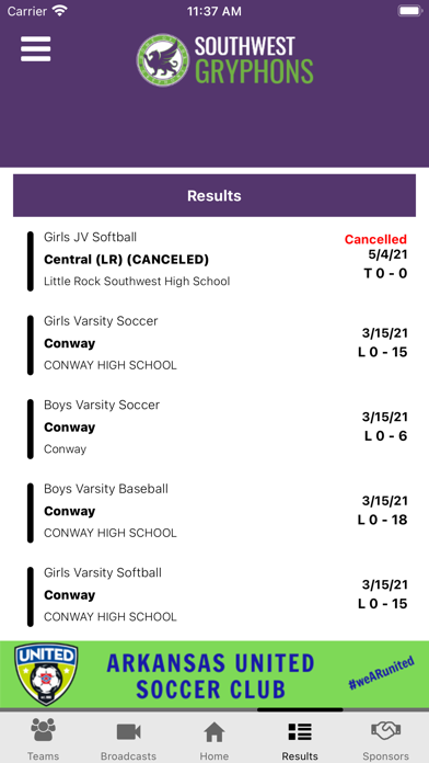 Southwest Gryphons Athletics Screenshot