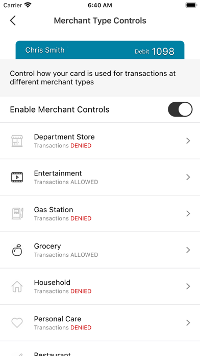 SimplyBank Card Control Screenshot