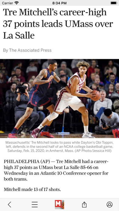 UMass Basketball News Screenshot