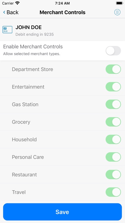 MyPeoplesBank Card Controls