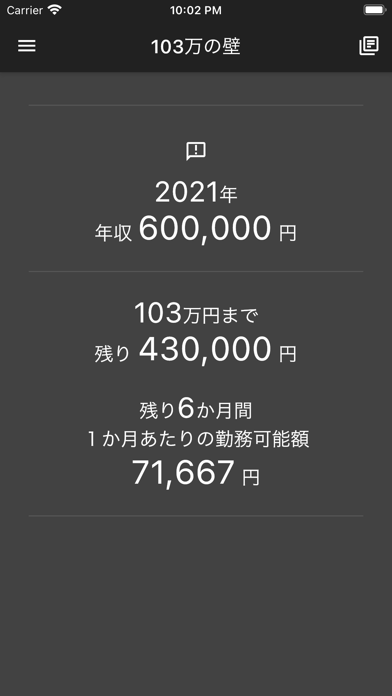 103万の壁 - 扶養の壁を超えないように毎月の収入を管理のおすすめ画像1