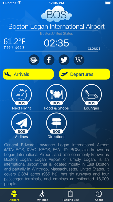 Boston Airport Info + Radar Screenshot