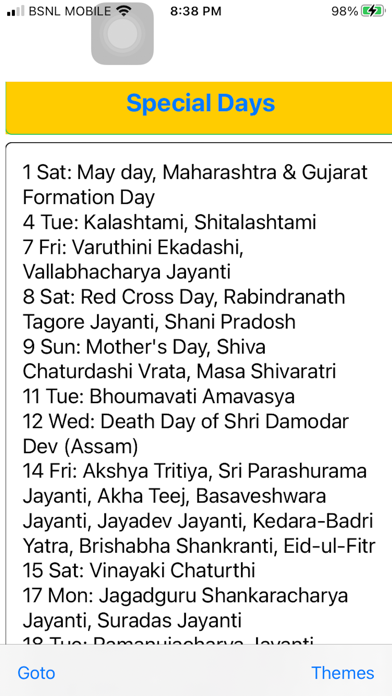 Hindu Panchanga Calendar Screenshot